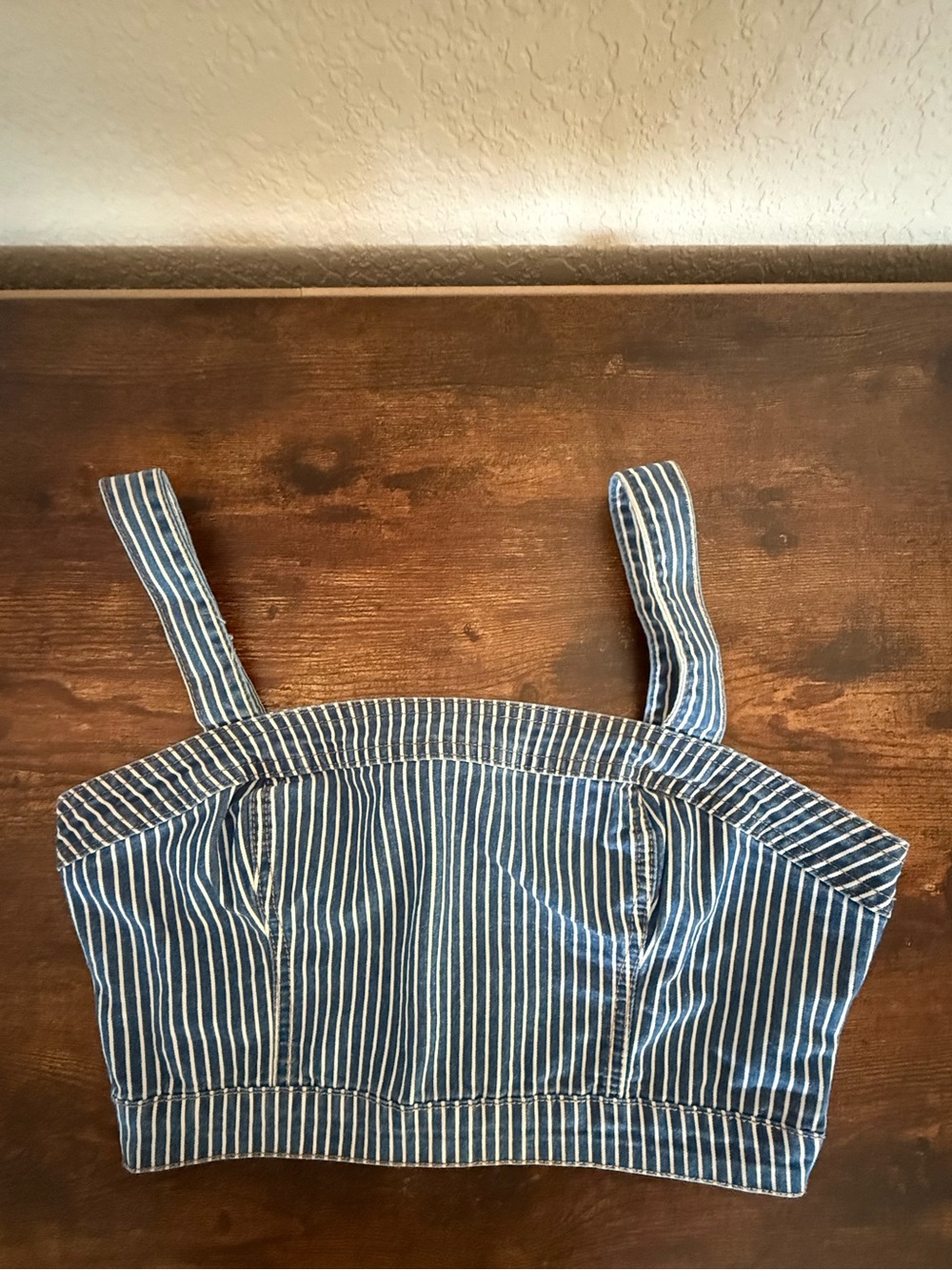 Forever 21 Navy and White Striped Women’s Denim Top - Size Medium